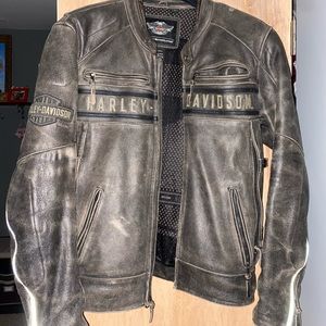 Men's Harley Davidson Passing Link Triple Vent Brown Leather Jacket Size Large